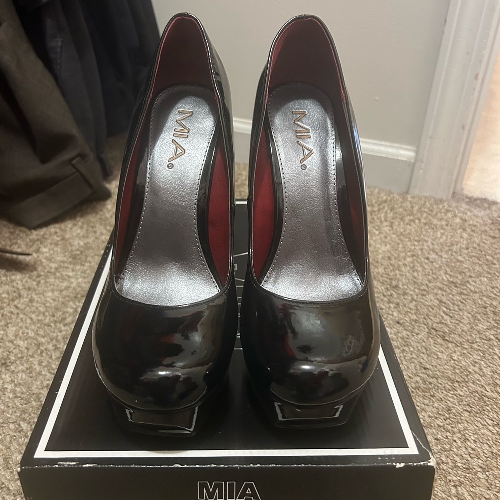 MIA Glossy Black Platform Heels